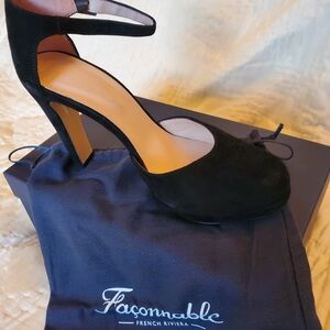 Faconnable Classic Black Suede Heels